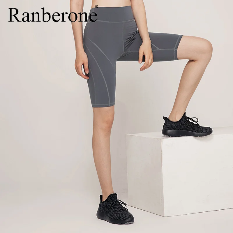Ranberone Summer Women Yoga Shorts High Waist Seamless Hip-up Tight Elastic Long Sport Short Push Up Running Fitness Gym Clothes