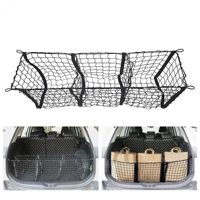 

110x30CM Car Trunk Rear Storage Cargo Luggage Nylon Elastic Net Holder Car Trunk Storage Bag 3 Grid Nylon Elastic Mesh Frame