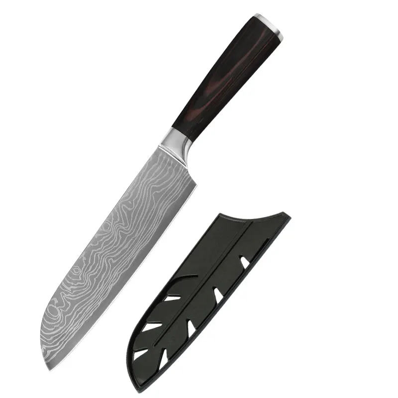 7 inch Santoku Knife Набор ножей из нержавеющей стали Santoku 8 дюймов поварские ножи с ножками дамасский узор Кухонные гаджеты Инструменты Посуда Ножи держатель - Цвет: 7 inch Santoku Knife