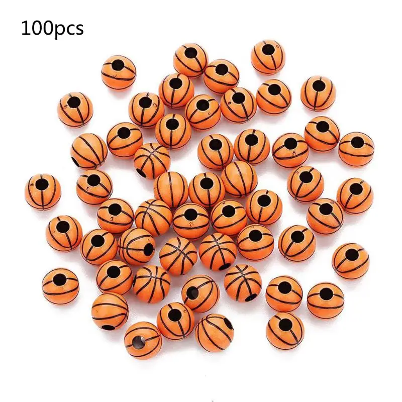 

N58F 100 Pcs Basketball Round Ball Beads 12mm Sports Pony Spacer Beads Jewelry Making