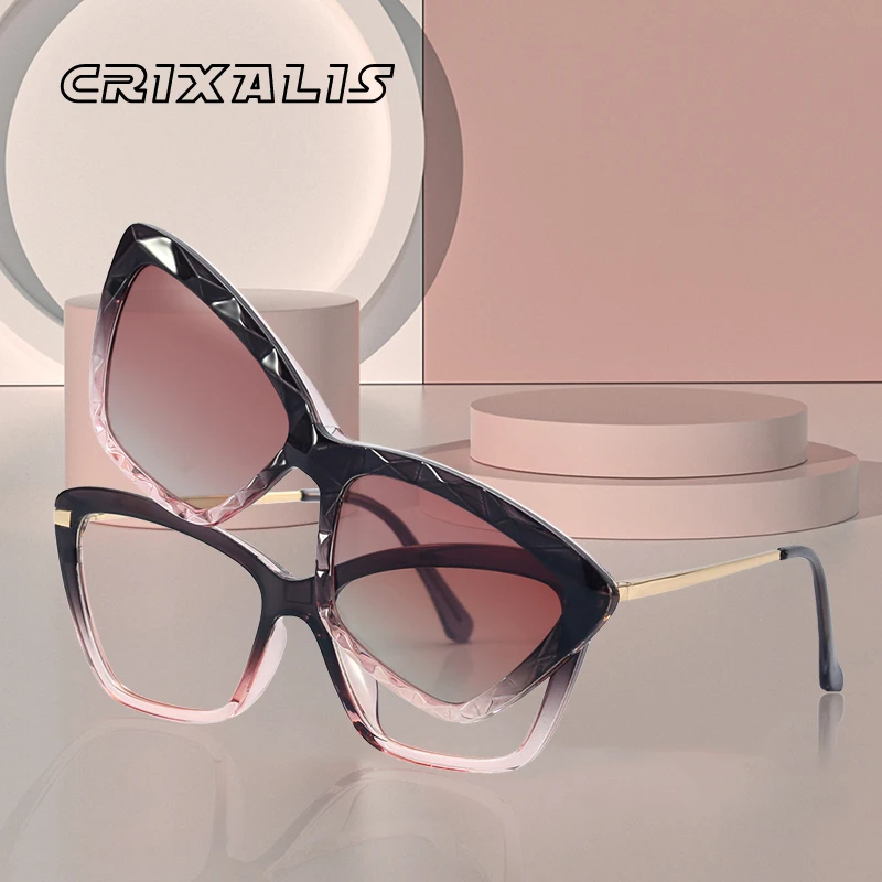 CRIXALIS Brand Design Polarized Clip On Magnetic Cat Eye Sunglasses Women Fashion Anti Blue Light Computer Glasses Female UV400