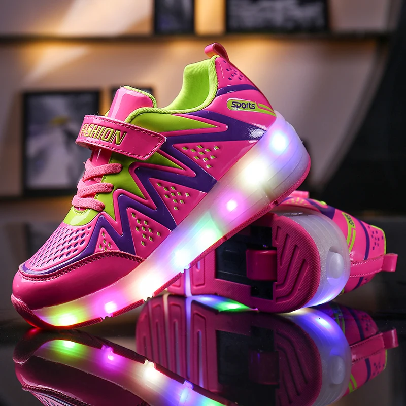 Детские кроссовки со светодиодсветильник кой для мальчиков и девочек роликовые