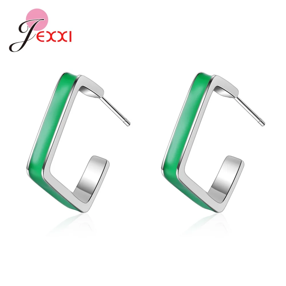 

Simple Drop Oil Green Hook Earrings 925 Sterling Silver C Shaped Design Ear Jewelry For Women Girl Gifts Ornament