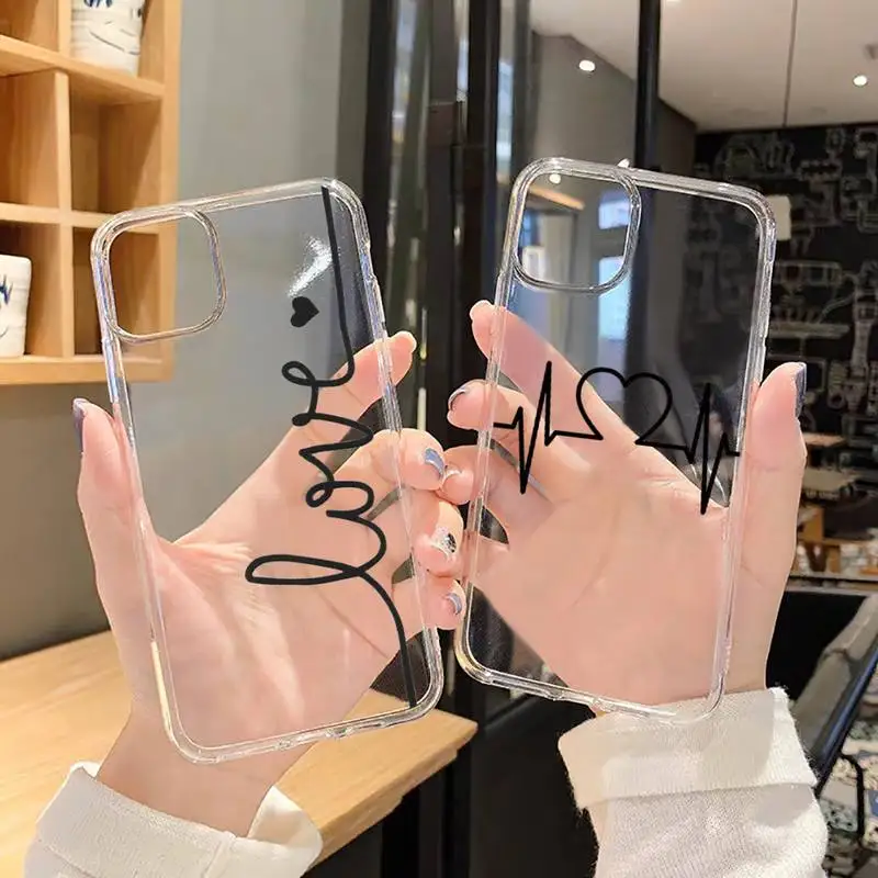 

Love Heart Letter art design Phone Case For iphone 13 12 11 8 7 plus mini x xs xr pro max Transparent soft