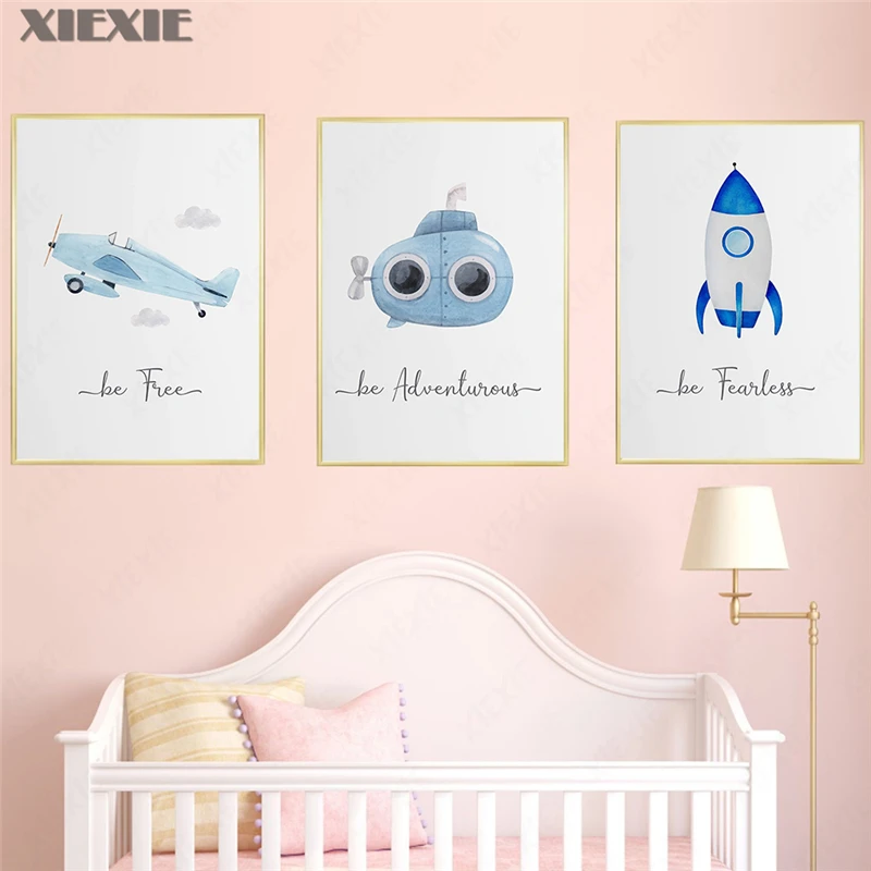 Airplane Car Inspiring Quote Child Poster Nursery Canvas Print Wall Art Painting Nordic Kids Baby Room Decor Decoration Picture
