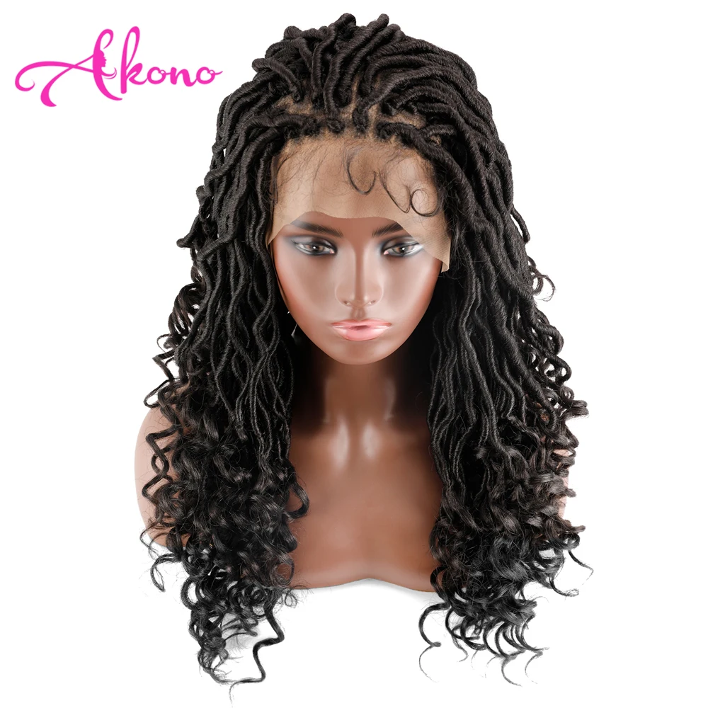 Curly Faux Locs Crochet Hair 360 Full Lace Braided Wigs for Black Women 22 inches Synthetic Lace Front Wig Box Cornrow Braid Wig