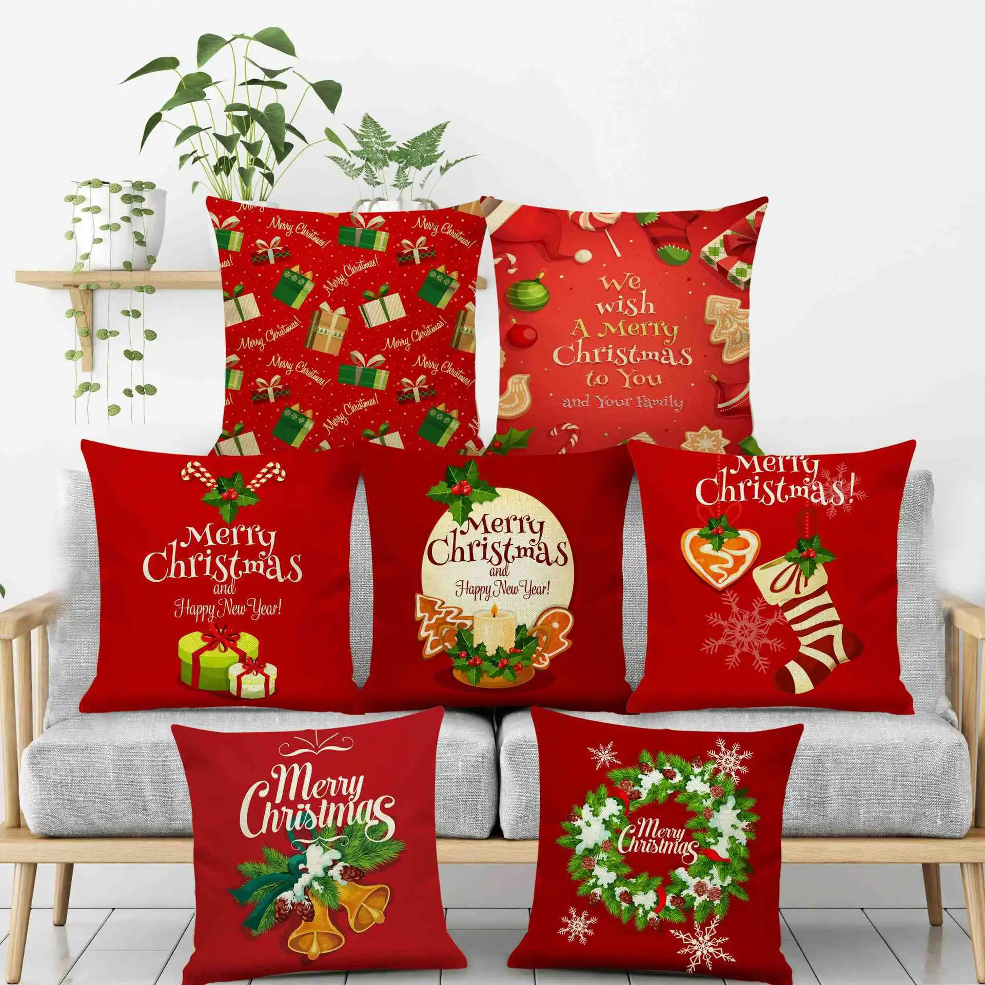 

45x45cm Elegant Red Christmas Nightmare Before Christmas Pillowcase Santa Claus Christmas Socks Pillowcase Decor Cushion Cover