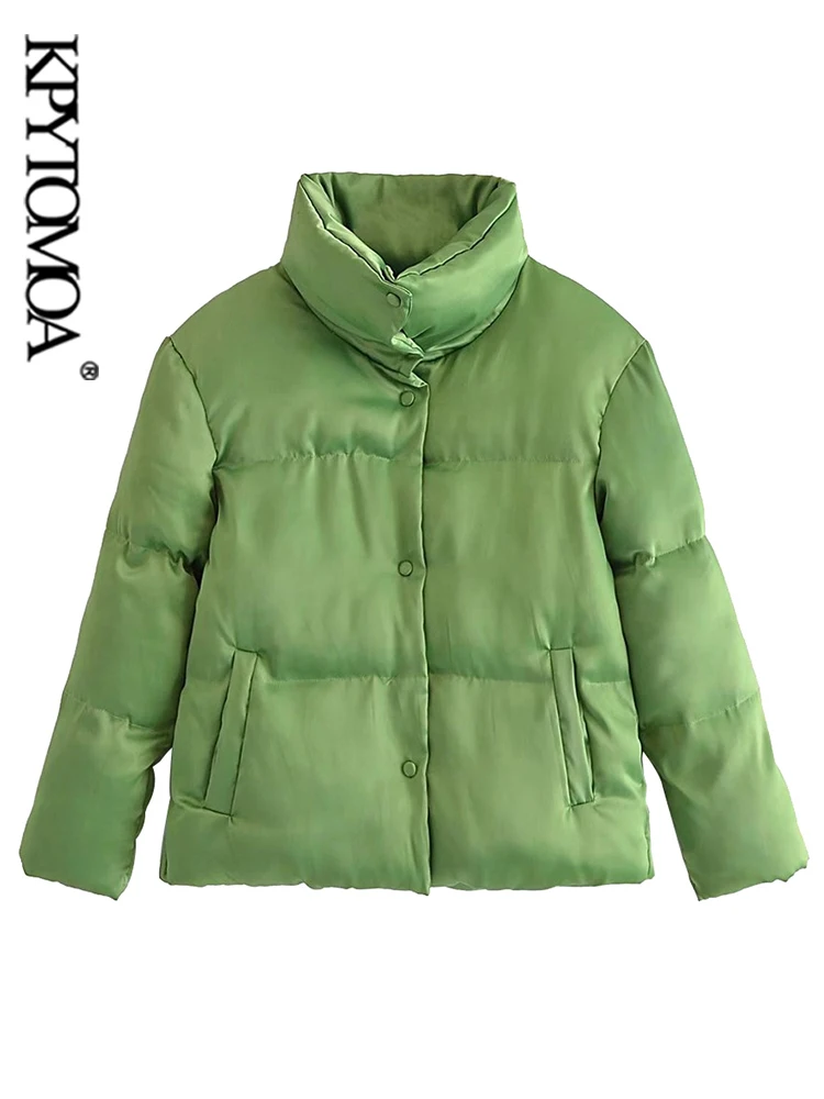 

KPYTOMOA Women Fashion Thick Warm Padded Jacket Parkas Coat Vintage Long Sleeve Snap-button Female Outerwear Chic Tops