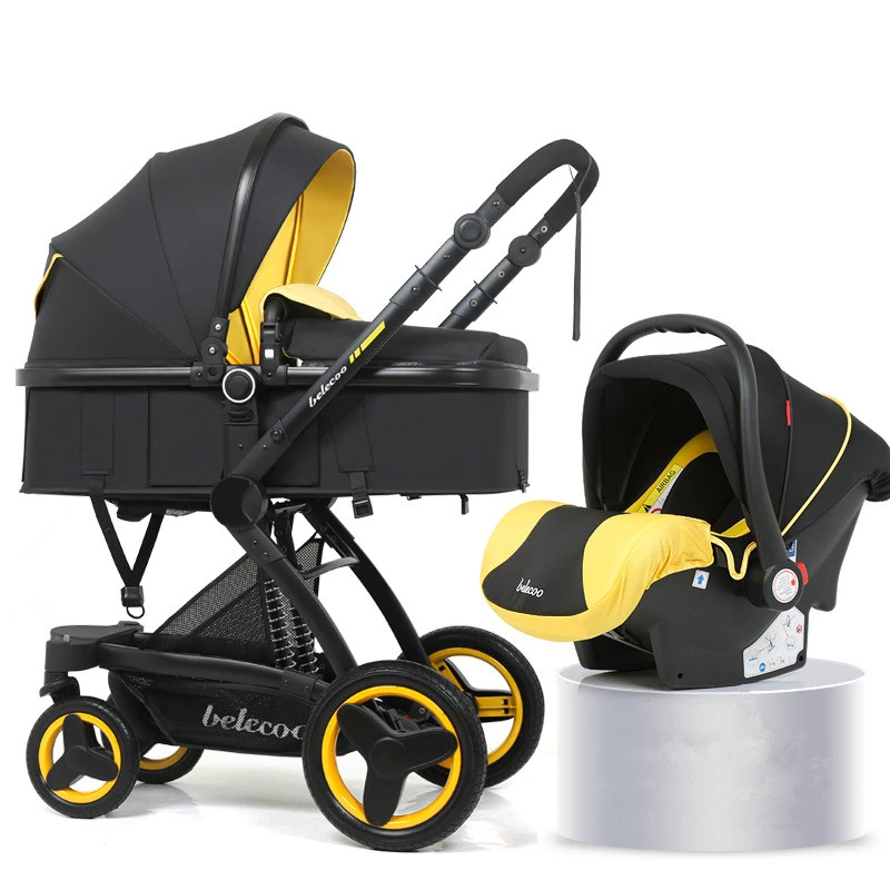Регулируемая Роскошная детская коляска 3 в 1 переносная с высоким пейзажем