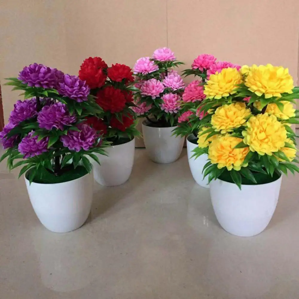 50% Hot Sales!!! 1Pc Artificial Chrysanthemum Bonsai Potted Plant Landscape Home  Decor