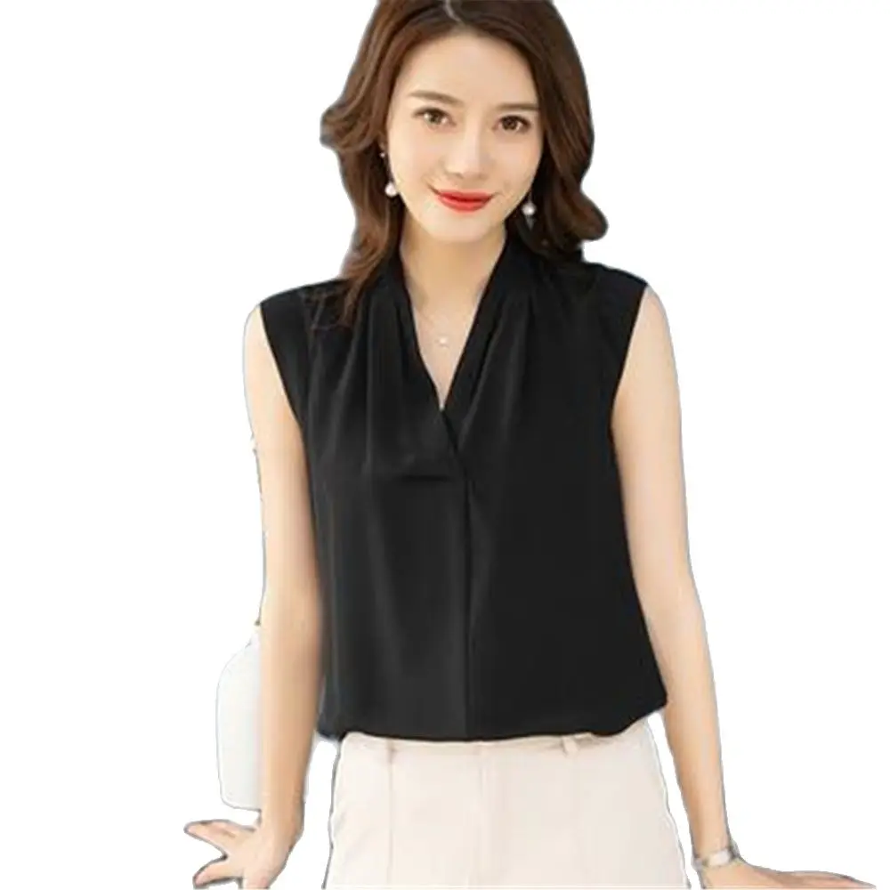 Женская Весенняя рубашка из 100% шелка с v образным вырезом без рукавов летняя