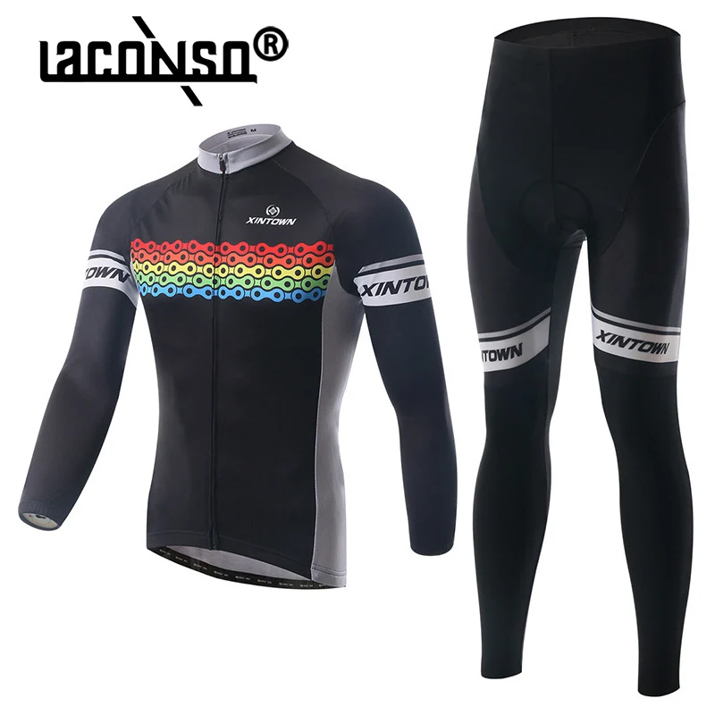 

LACONSO Cycling Clothing Bicycle Jersey Mens Long Sleeve Suit Wear Spring And Autumn Moisture-Wicking Quick-Drying Pants Set