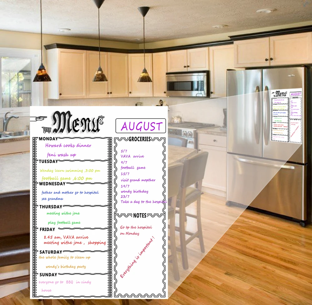 Сухая стираемая ЕЖЕНЕДЕЛЬНЫЙ КАЛЕНДАРЬ Магнитная белая доска список продуктов