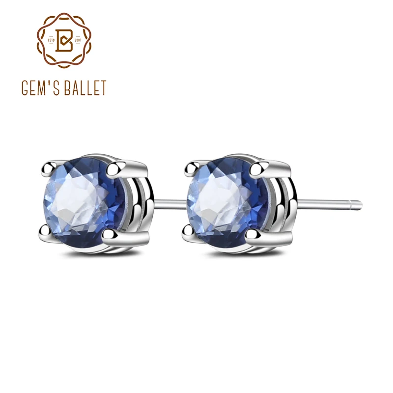 GEM'S балетные костюмы Настоящее 925 пробы серебро 5 мм натуральный иолит синий мистический кварцевый камень серьги гвоздики для женщин подарок