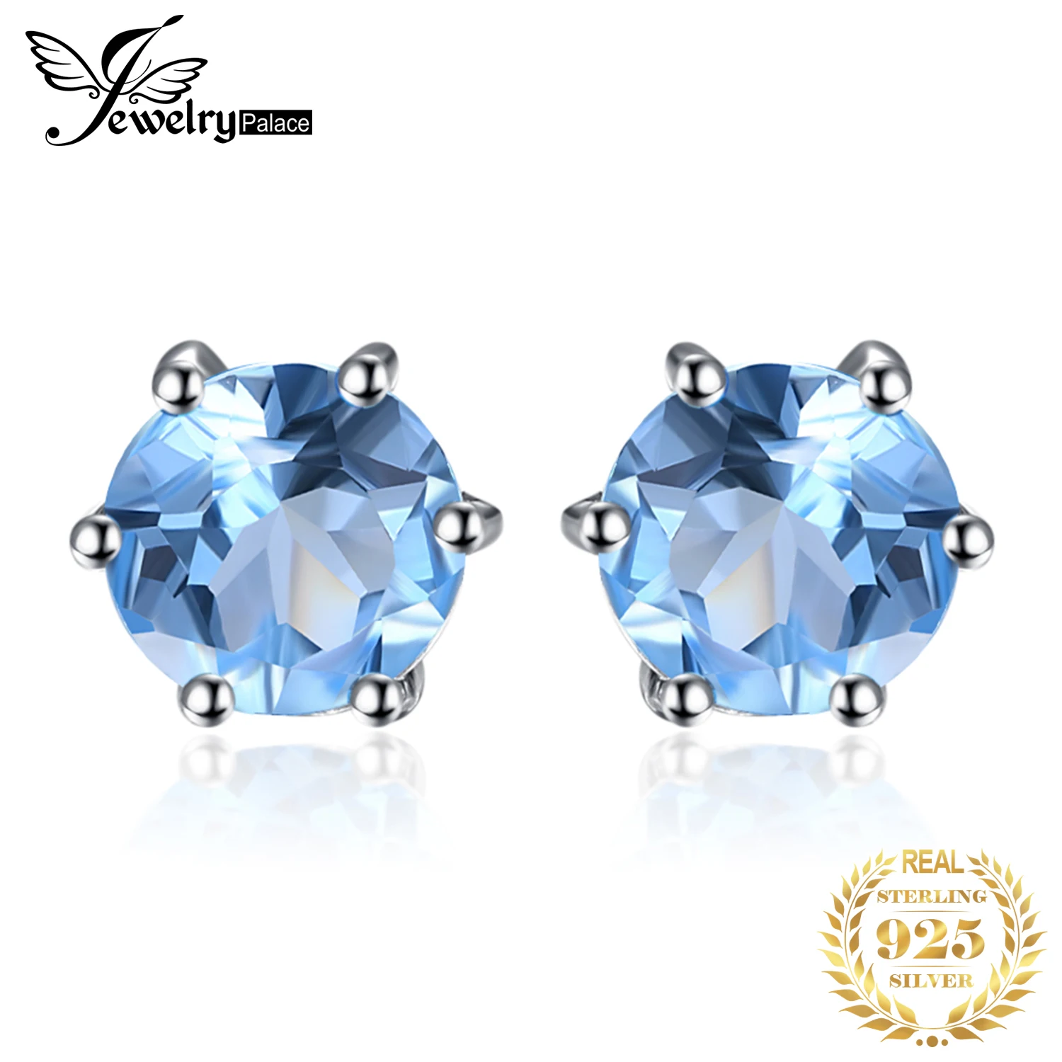 Jewelrypalace круглый 1.2ct Природный Голубой топаз Серьги-гвоздики Твердые стерлингового серебра 925 Классический Новая Мода партии Красивые ювелирные изделия