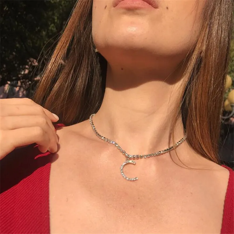 2020 новые A-Z Стразы теннис Цепи Письмо ожерелья для женщин и мужчин в стиле