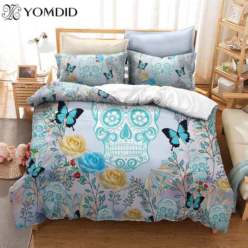 

Butterflies Flowers Bedding Set Cartoon Skull Duvet Cover With Pillowcase Polyester 3d Printing Duvet Cover Sets Bedroom Decor