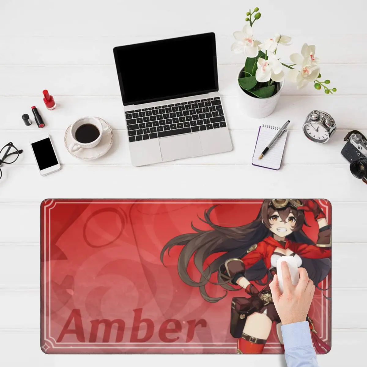 

Genshin Impact Amber Cute Keyboard Carpet Mousepad Anime Girl XL Laptop Anti-slip Natural Rubber Computer Mouse pad