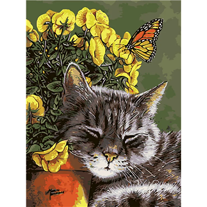 Cat 12 Рамка Животные Кошки Сделай Сам Набор для рисования по номерам Современная Настенная художественная картина холст краски уникальный подарок для домашнего декора небо gato - Цвет: Cat 12