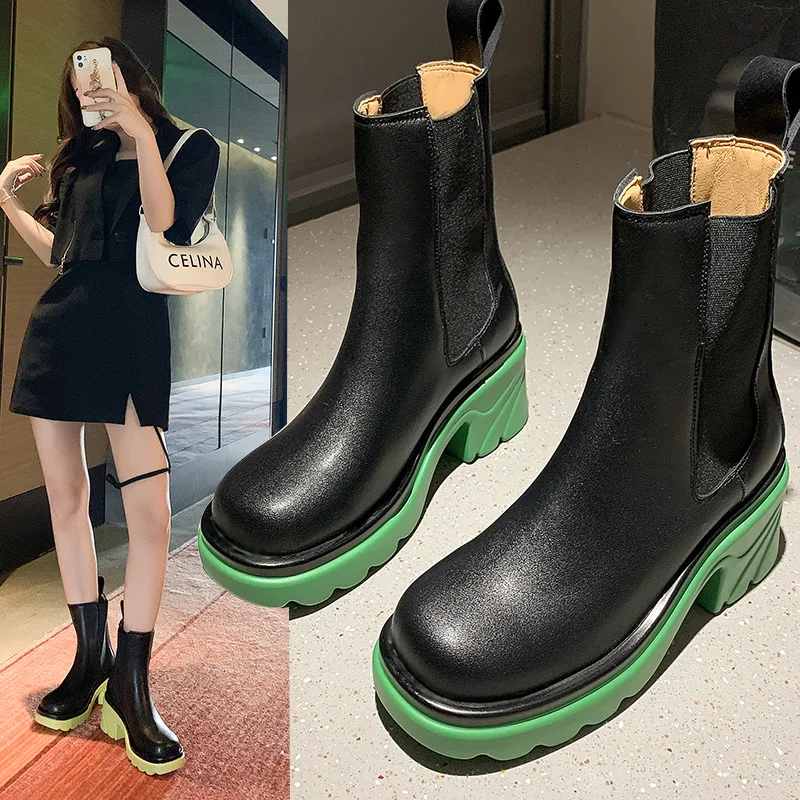 

Luxury Chelsea Boots Women Mid-calf Boots Chunky Winter Shoes Platform Ankle Boots Slip on Chunky Heel BV Boot Brand Designer