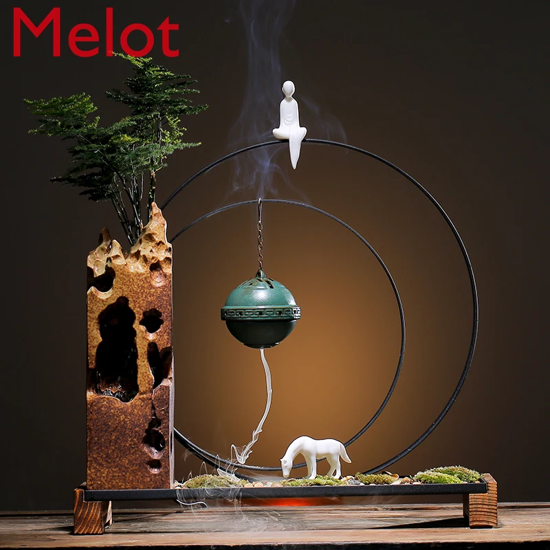 

Backflow Incense Ornaments Zen Flowing Smoke Fortune Creative Rockery Micro Landscape Large Desktop Backflow Incense Burner