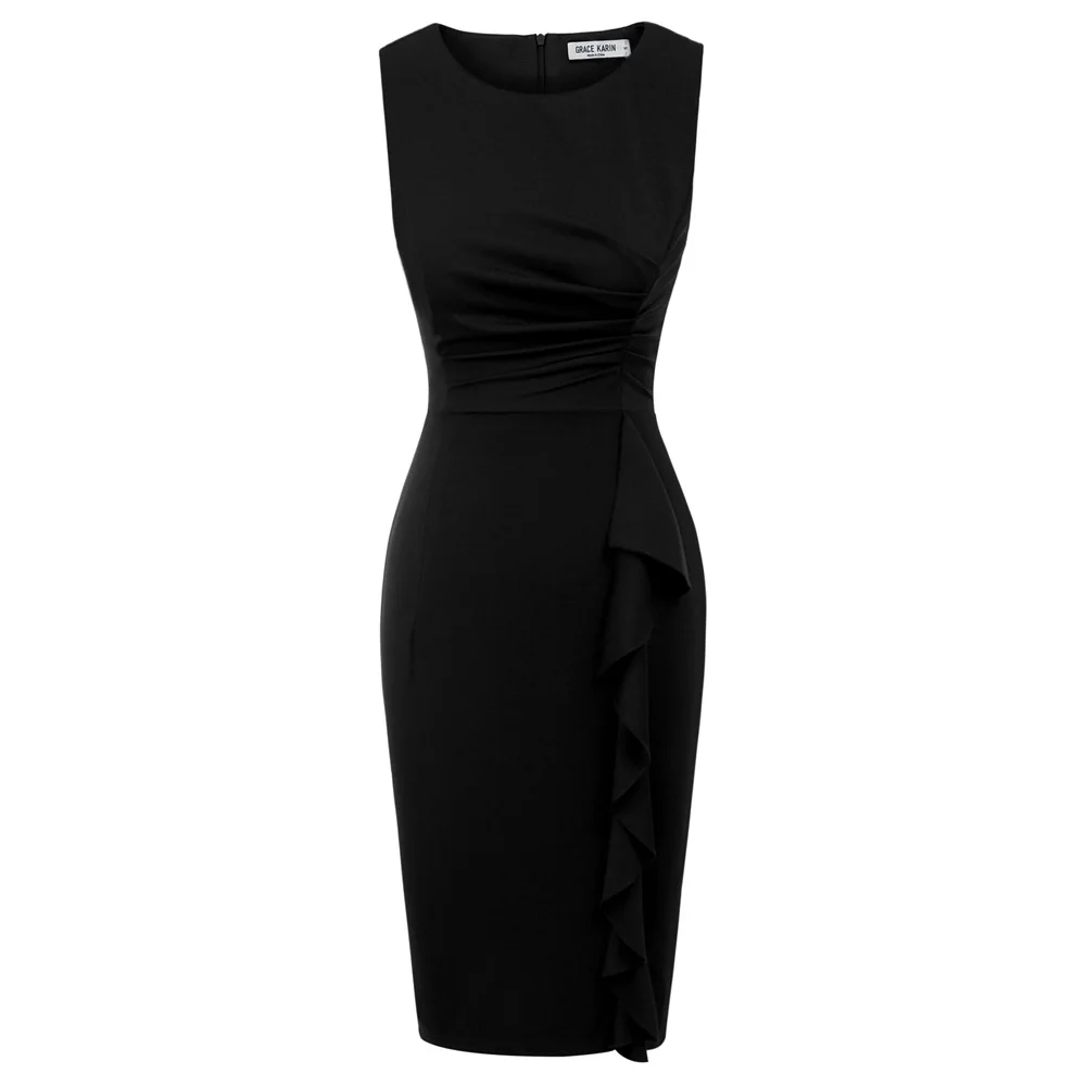 CL011087 Black Grace Karin женское элегантное тонкое Формальное Деловое платье без рукавов Pnecil Платья офисные женские Одежда для работы облегающее платье Летнее - Цвет: CL011087 Black