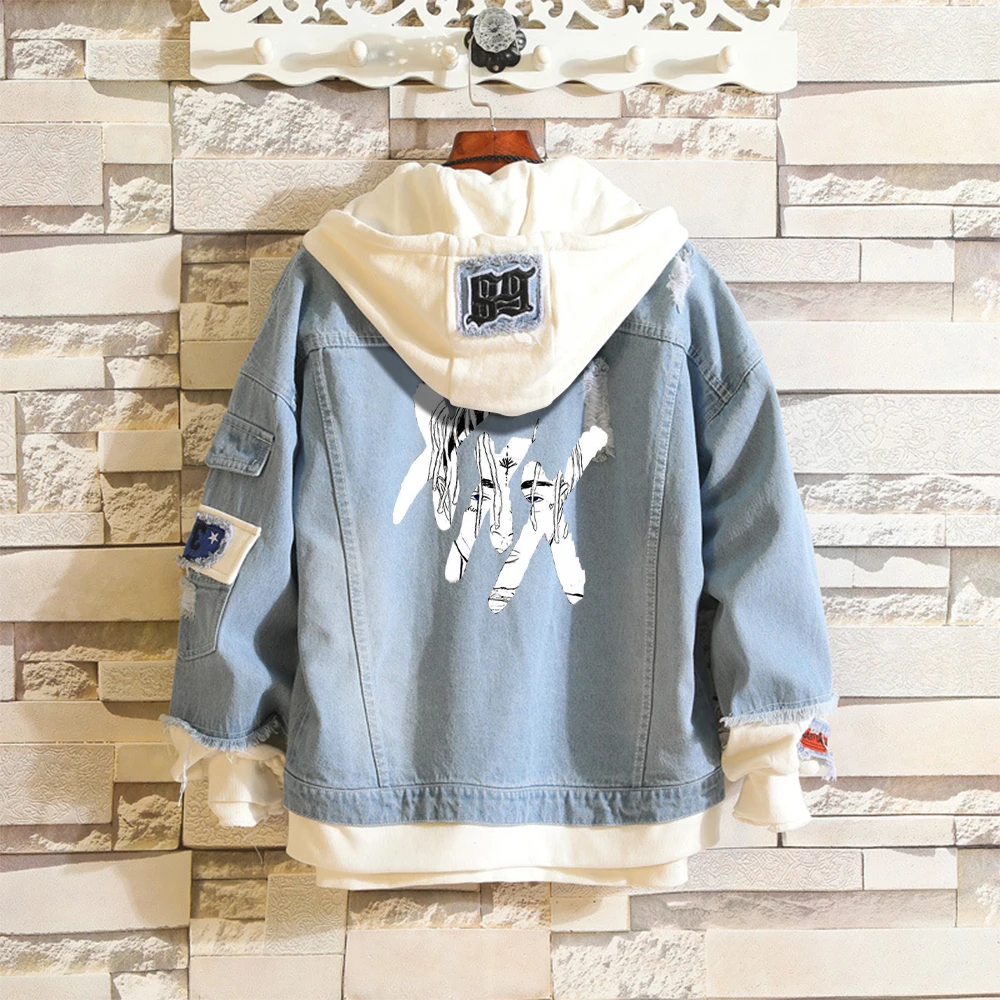 

Fashion XXXtentacion Denim Jacket Fake two pieces Coat Hip Hop Hoodie Men/Women Harajuku Rapper Singer XXXtentacion Jacket
