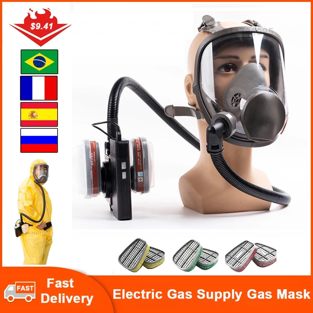 

Portable Air-Supply Breathing Apparatus Electric 6800 Gas Mask Spray Paint Chemical Fire Extinguishing Blower Full Face Mask