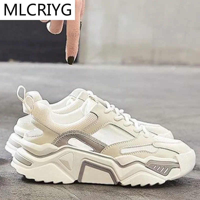 

2021 Women's Lace-up Color Matching Sneakers Fashion Women's Shoes Comfortable Breathable Casual Shoes Women Mesh Platform Shoes