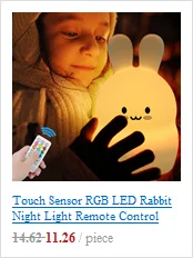 Сенсорный датчик RGB светодиодный ночник с кроликом на батарейках мультяшный силиконовый прикроватный светильник с кроликом для спальни для детей Детский подарок