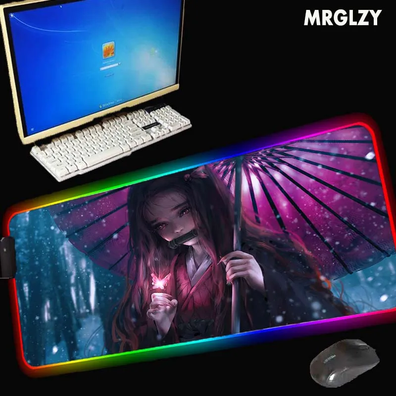 

MRGLZY big mouse pad RGB natural rubber non-slip gaming accessories anime girl desk mat waterproof LED household carpet mat XXL