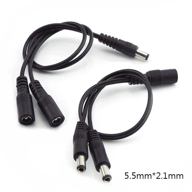 

5.5mm 2.1mm 1 Female To 2 Male Way Male DC Power Splitter Connector Plug Extension Cable For CCTV LED Strip Light Supply Adapter