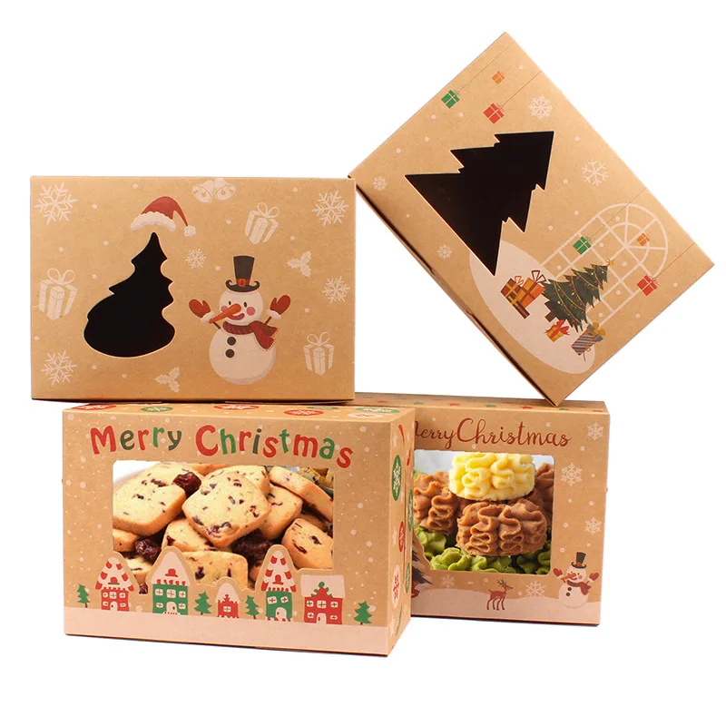

10pcs Kraft Paper Merry Christmas Cookie Box Party Favor Kids Gift Box Packaging Decoration For Home New Year Xmas Noel Navidad
