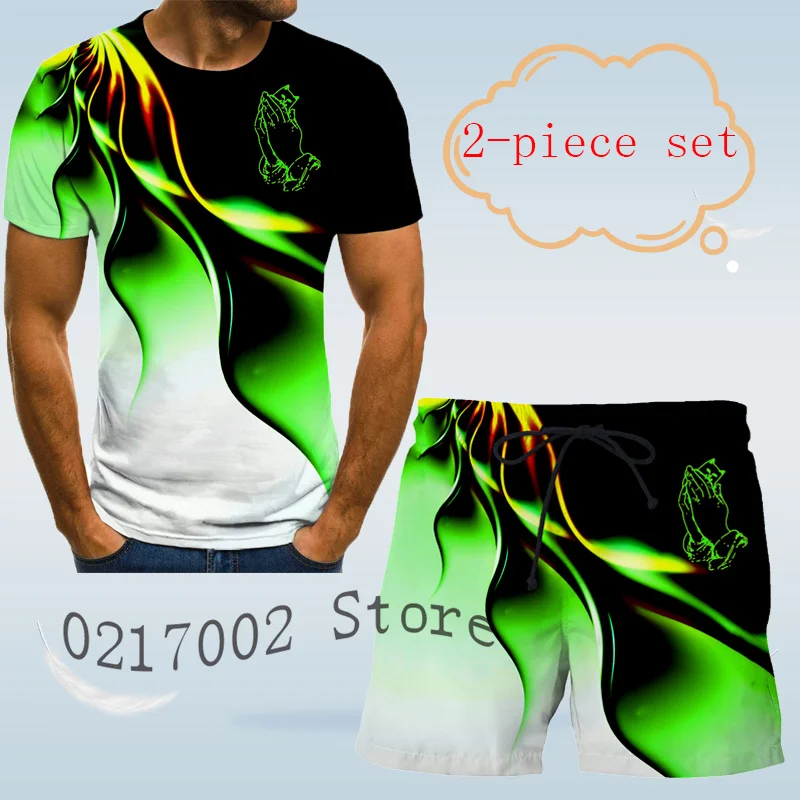 Мужской костюм с коротким рукавом футболка 3d-рисунком пальмовой кошки и шорты