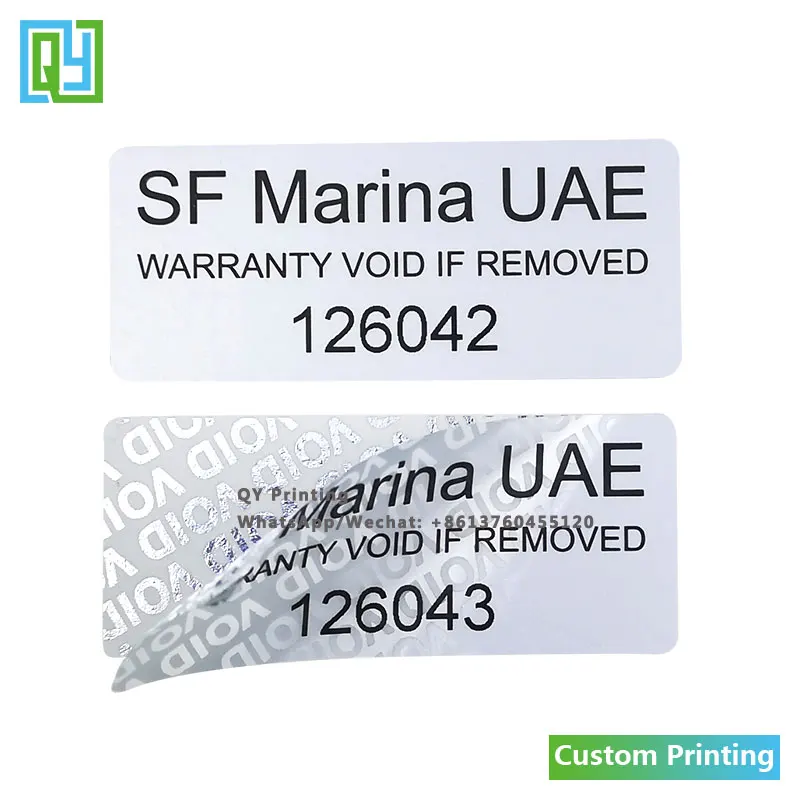 

1000pcs 60x25mm Personlized Custom Matt Silver Vinyl Text Unique Serial Number Warranty Void If Removed Security Labels Stickers