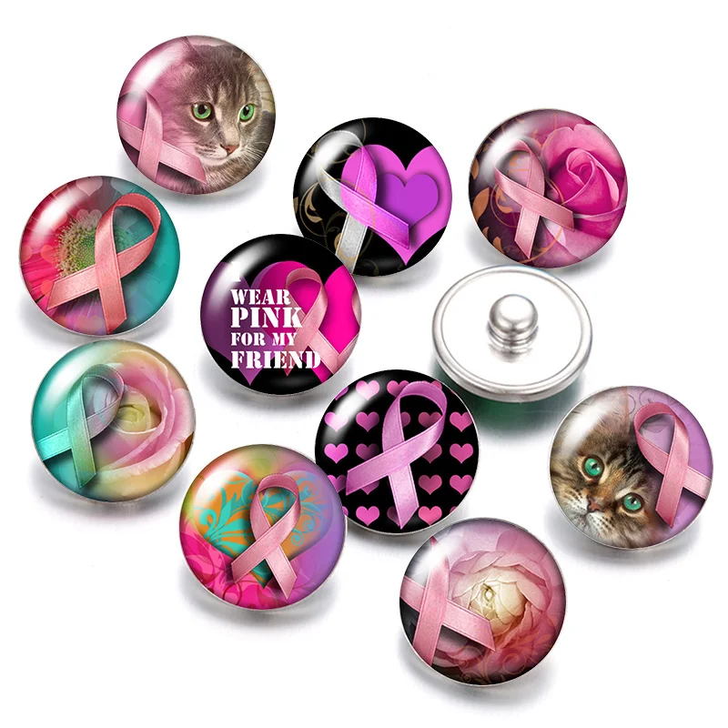 В форме сердца Красная лента лечения 18 мм кнопки 10 шт. круглые фото кабошоны