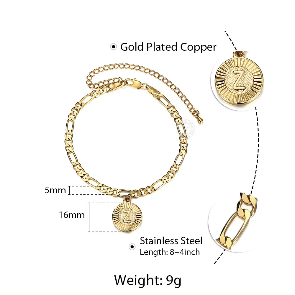 Браслет на ногу Фигаро из нержавеющей стали анклет с буквой инициала цепочка для