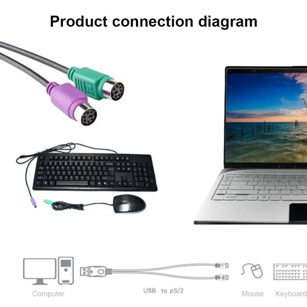Удлинительный кабель USB/PS2 с гнездовым переходником и круглым разъемом для
