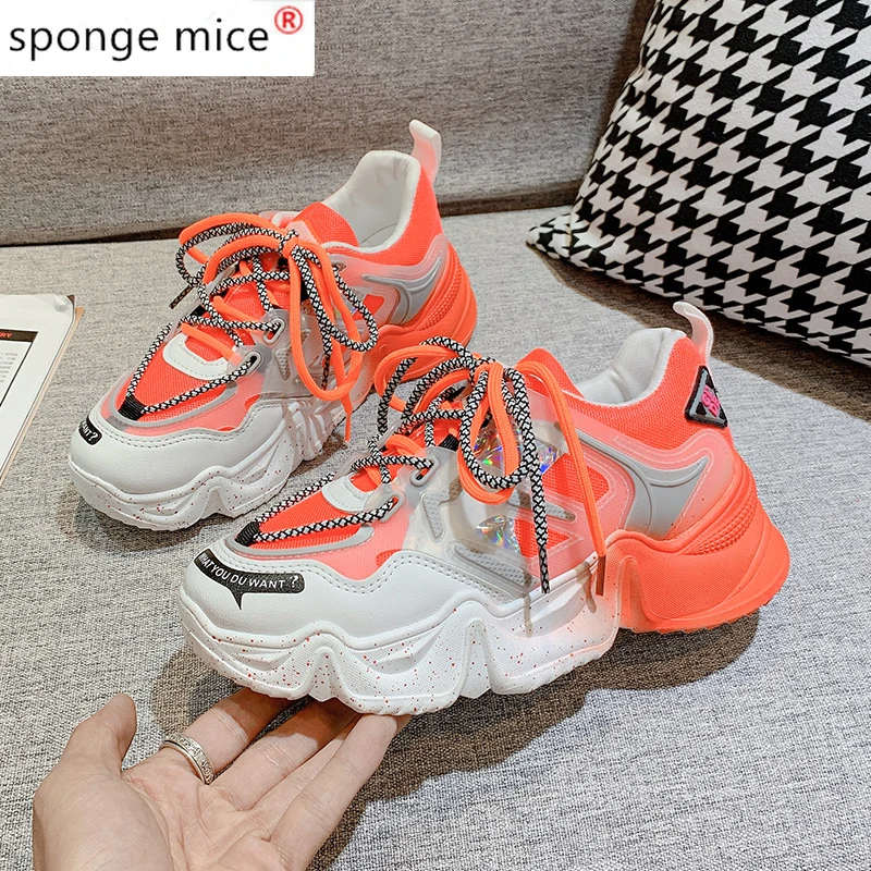

Women's Chunky Sneakers Fashion New Women 2020 Platform Shoes Lace Up Mesh Casual Shoes Womens Female Running Trainers Dad Shoes