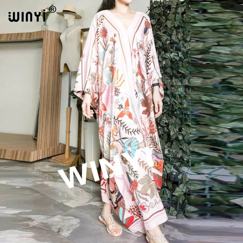 2021 Summer Women Letter Print Sexy V-Neck Thigh African Maxi Dress Long Sleeve  Elegant Boho Beach Dress Casual Long Dresses