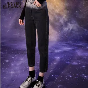 Женские повседневные джинсы ELFSACK, серые джинсы с градиентом, высокой талией и эффектом потертости, осень 2020