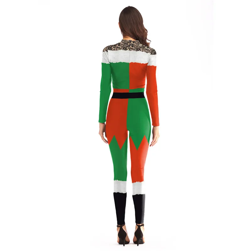 

3D Printed Christmas Jumpsuit Christmas elf cosplay Costume For Women Christmas party Bodysuit