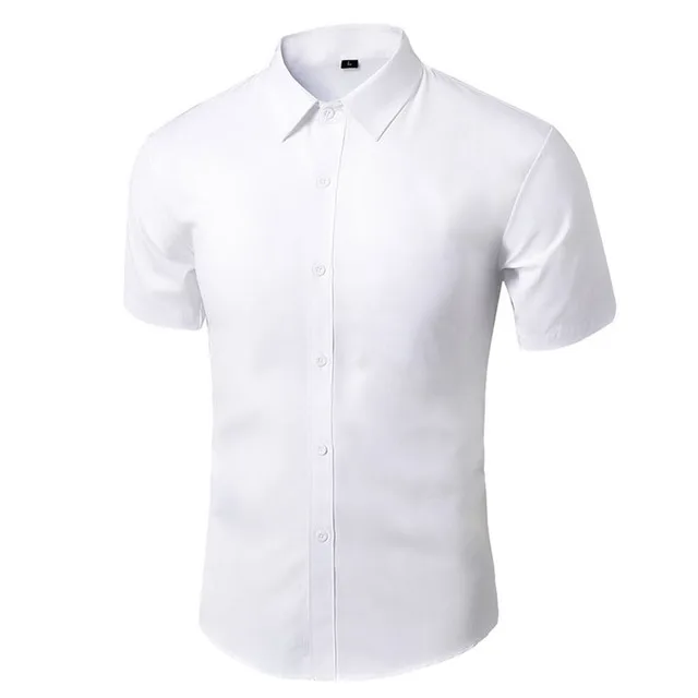 

Men's Summer Short Sleeve Shirt Non-iron Slim Fit Social Black White Shirt 2021