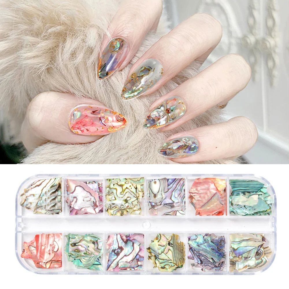 12 Grids/Pack Beauty Color-changing Abalone Natural Sea Shell Fragments Texture Nail Art Flakes Decoration Slice DIY Manicure | Красота и