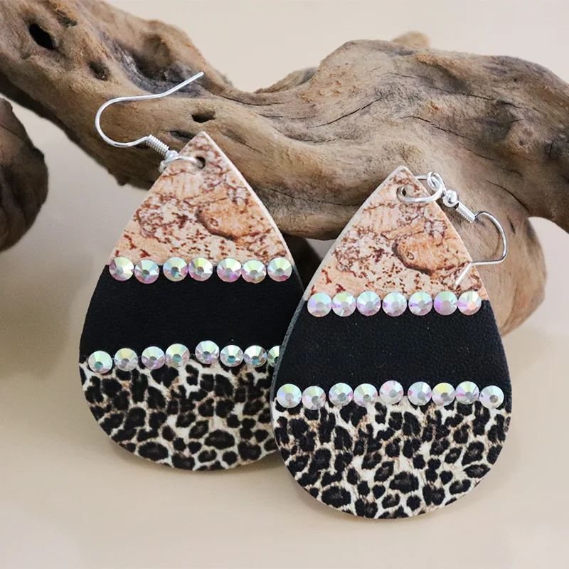 

Оптовая продажа; Новинка; Индивидуальная двухсторонняя печать кожаная с леопардовым принтом серьги Творческий двухрядные Алмазный из поли...
