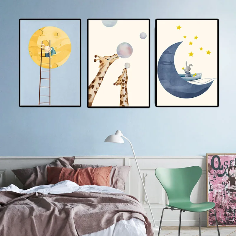 

Abstract Wall Art Cartoon Star Moon Animals Paintings Canvas Posters Prints Canvas for Living Room Bedroom Corridor Decoration
