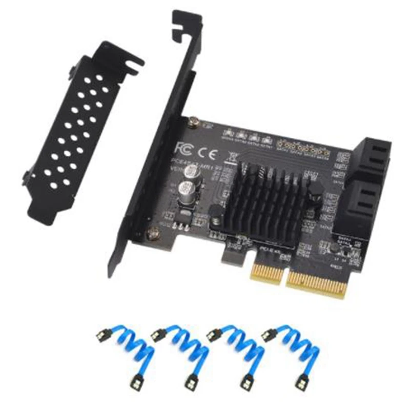 

SATA III PCIe Card,Sata 3.0 Expansion Card to PCI-E 4 Port 6G Adapter Card 88SE9230 Expansion IPFS Hard Disk RAID Card