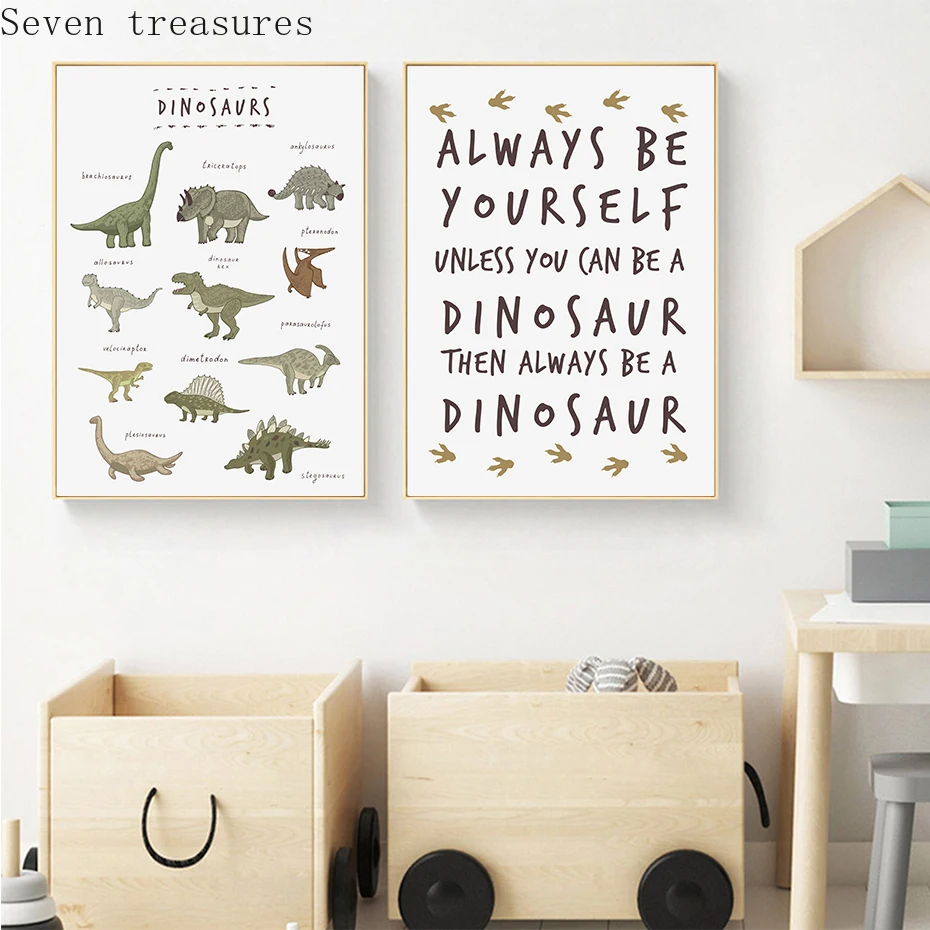 

Canvas Painting Green Dinosaur Wild Animals Nursery for Boy Home Decorations Wall Art Pictures Painting Poster and Prints
