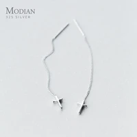modian 100 real 925 sterling silver long tassel cross drop earrings for women simple fine sterling silver jewelry accessories
