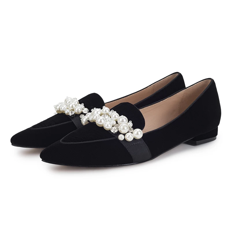 Балетки Lucyever женские с жемчугом натуральная кожа без застежки заостренный носок